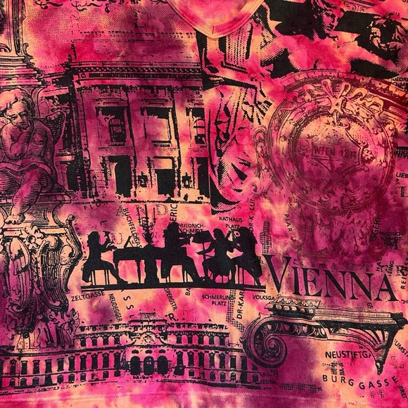 SALE Vintage Glima Vienna Graphic 3/4 Sleeve Top Tie Dye Y2K 90s Cotton USA XL - Picture 7 of 9